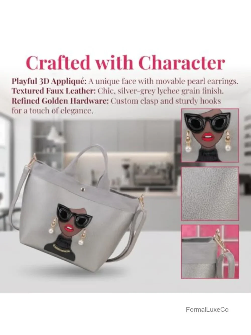 PU Leather Funky Lady Face Purse Tote Satchel Handbag Women's Shoulder Bag